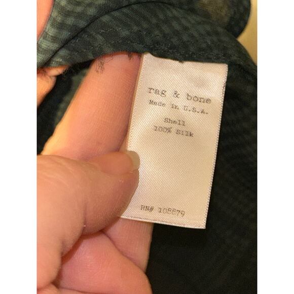 Rag & Bone Academia Grunge 100% Silk Black & Green Plaid Button Up Top  Blouse - Picture 10 of 12